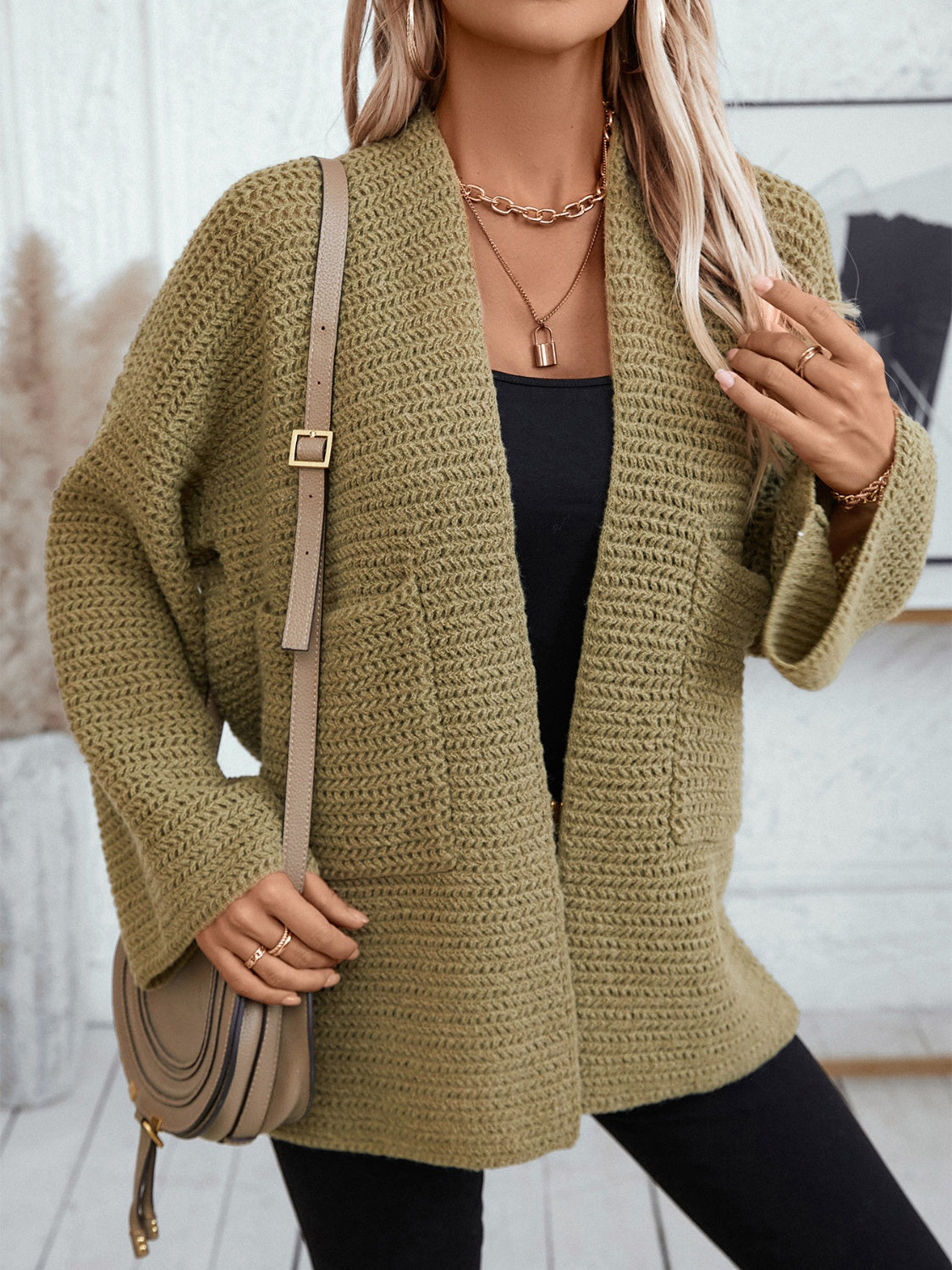 Open Front Long Sleeve Cardigan for a perfect OOTD – dress to impress outfits from Amexza