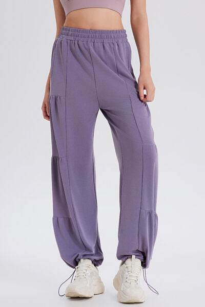 Basic Bae Drawstring Elastic Waist Ruched Joggers Lavender for a perfect OOTD – dress to impress outfits from Amexza