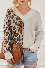 Leopard V Neck Drop Shoulder Sweater for a perfect OOTD – dress to impress outfits from Amexza