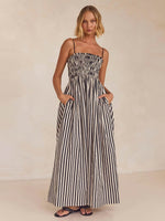 Smocked Striped Square Neck Cami Dress - Amexza