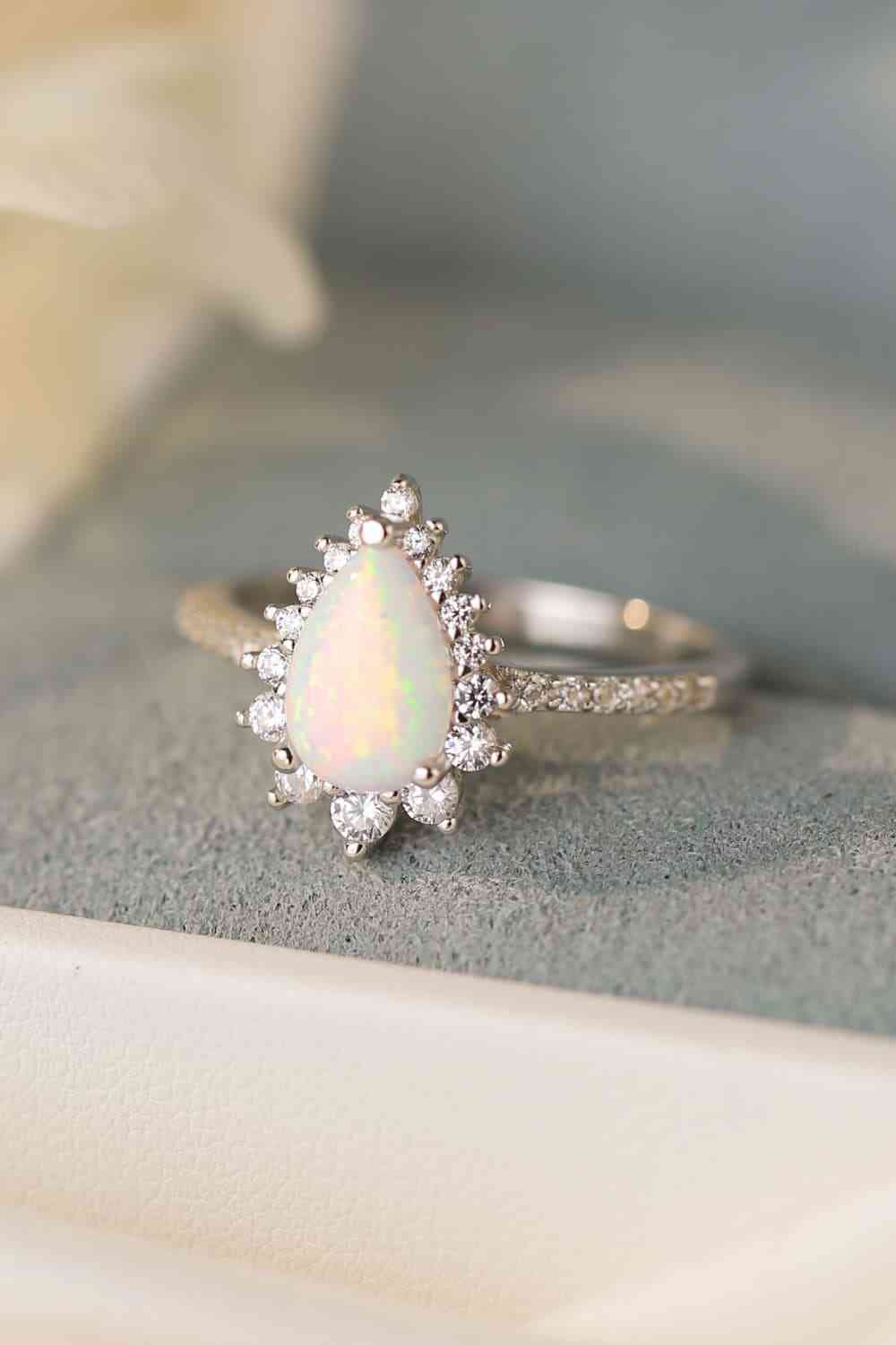 Platinum-Plated Opal Pear Shape Ring Silver for a perfect OOTD – dress to impress outfits from Amexza