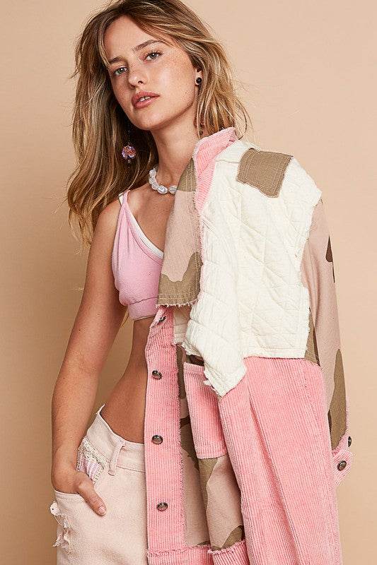 POL Corduroy Jacquard Patchwork Button Up Jacket for a perfect OOTD – dress to impress outfits from Amexza