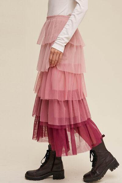 Elastic Waist Layered Tulle Midi Skirt for a perfect OOTD – dress to impress outfits from Amexza