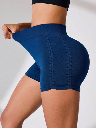 Side Ruched High Rise Active Shorts Dark Blue for a perfect OOTD – dress to impress outfits from Amexza