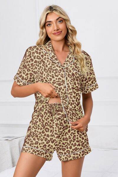 Full Size Leopard Short Sleeve Top and Shorts Lounge Set Plus Size for a perfect OOTD – dress to impress outfits from Amexza