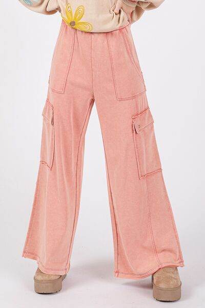 SAGE + FIG Knit Terry Mineral Wash Wide Leg Pants - Amexza