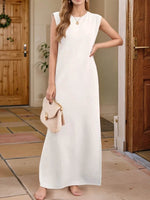 Full Size Slit Round Neck Sleeveless Maxi Tank Dress Plus Size White for a perfect OOTD – dress to impress outfits from Amexza