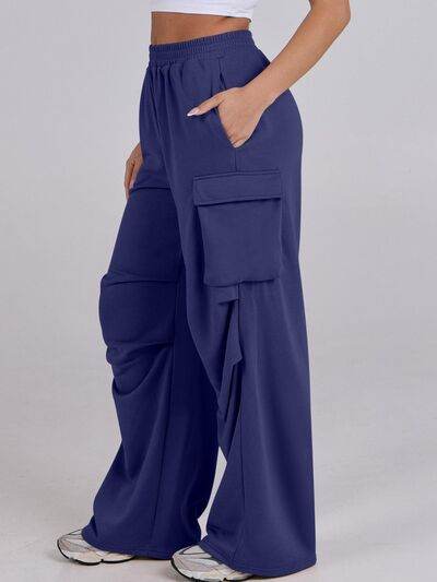 Elastic Waist Wide Leg Pants with Pockets for a perfect OOTD – dress to impress outfits from Amexza