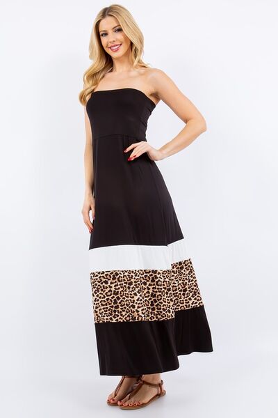 Celeste Full Size Leopard Color Block Tube Maxi Dress Plus Size for a perfect OOTD – dress to impress outfits from Amexza