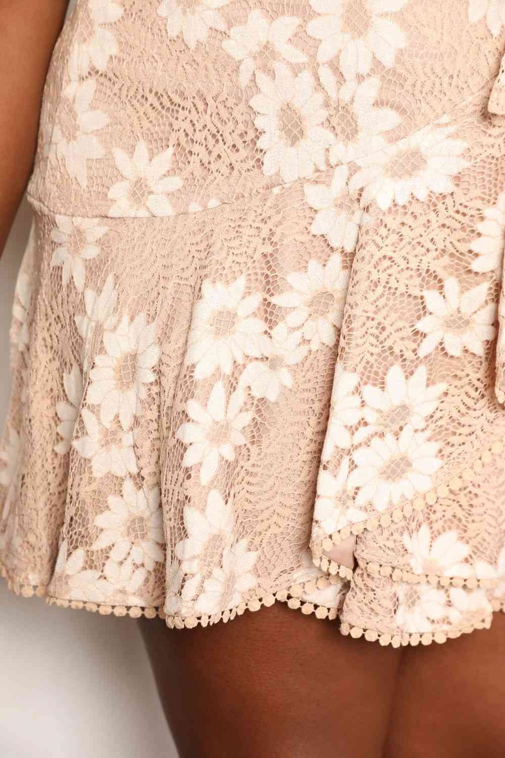 Double Take Floral Lace Pompom Detail Tie-Waist Flutter Sleeve Dress for a perfect OOTD – dress to impress outfits from Amexza