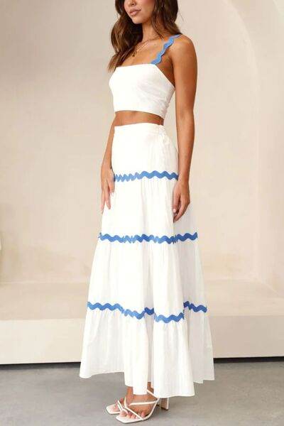 Contrast Trim Cami and Maxi Skirt Set - Amexza