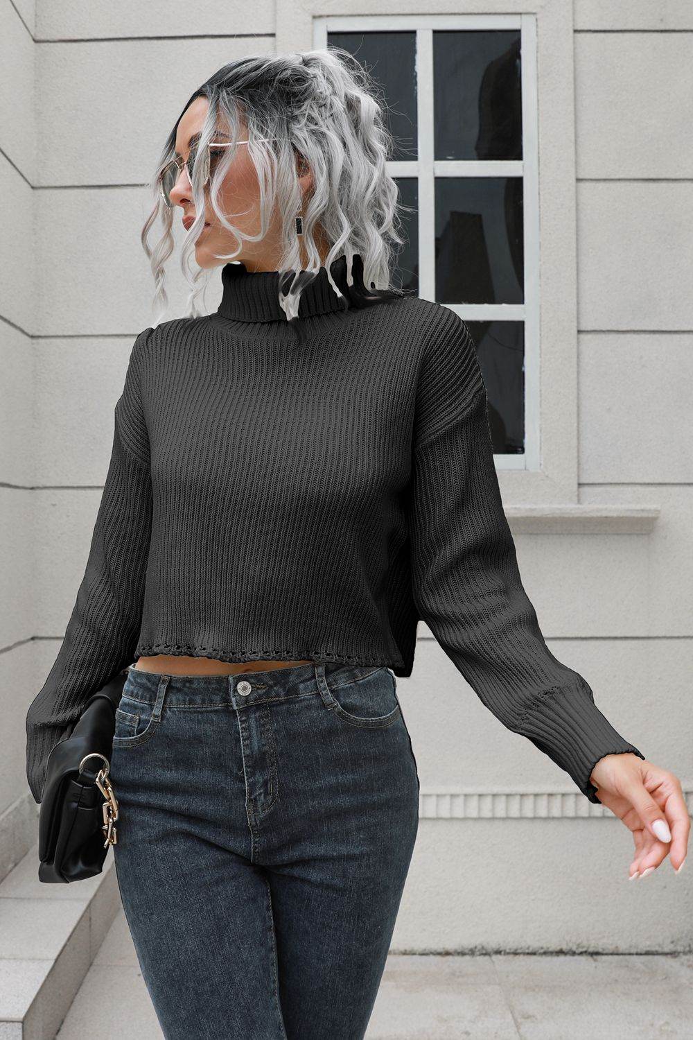 Turtleneck Dropped Shoulder Sweater for a perfect OOTD – dress to impress outfits from Amexza
