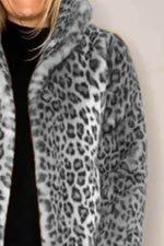 Full Size Leopard Furry Collared Neck Long Sleeve Coat - Amexza