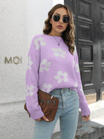 Floral Dropped Shoulder Sweater Lilac for a perfect OOTD – dress to impress outfits from Amexza