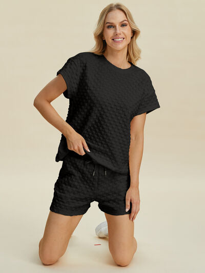 Double Take Full Size Texture T-Shirt and Shorts Set for a perfect OOTD – dress to impress outfits from Amexza