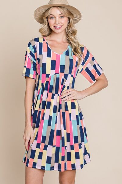 BOMBOM Ruched Color Block Short Sleeve Mini Dress Multicolor for a perfect OOTD – dress to impress outfits from Amexza