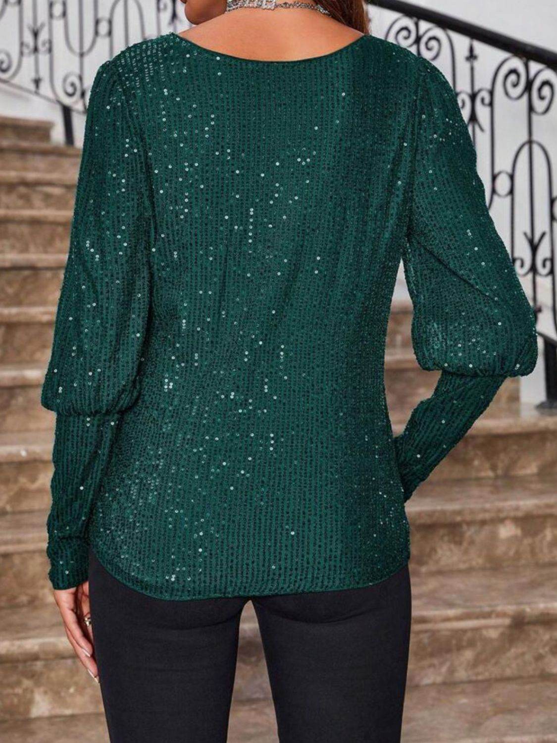 Sequin Boat Neck Long Sleeve Top for a perfect OOTD – dress to impress outfits from Amexza