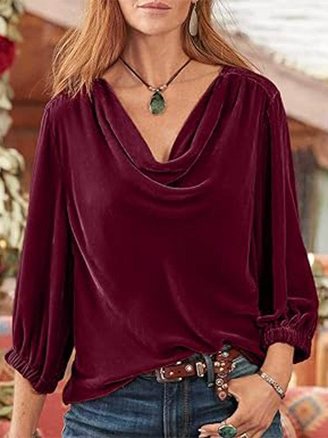 Cowl Neck Three-Quarter Sleeve Top for a perfect OOTD – dress to impress outfits from Amexza