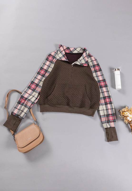 Plaid Half Zip Long Sleeve Sweatshirt for a perfect OOTD – dress to impress outfits from Amexza