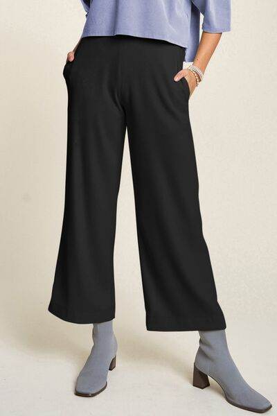 Davi & Dani Wide Leg Mid-Rise Pants Black for a perfect OOTD – dress to impress outfits from Amexza