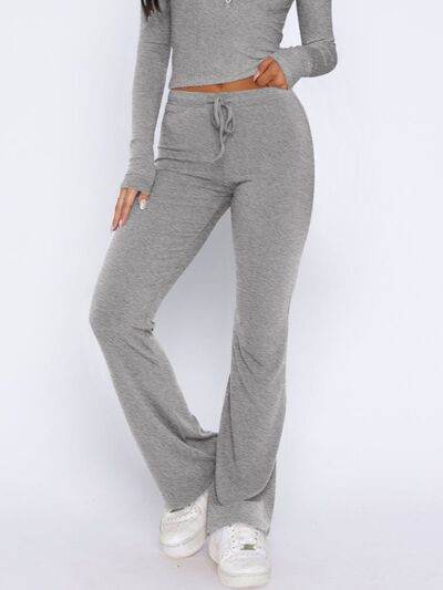 V-Neck Long Sleeve Top and Pants Set - Amexza