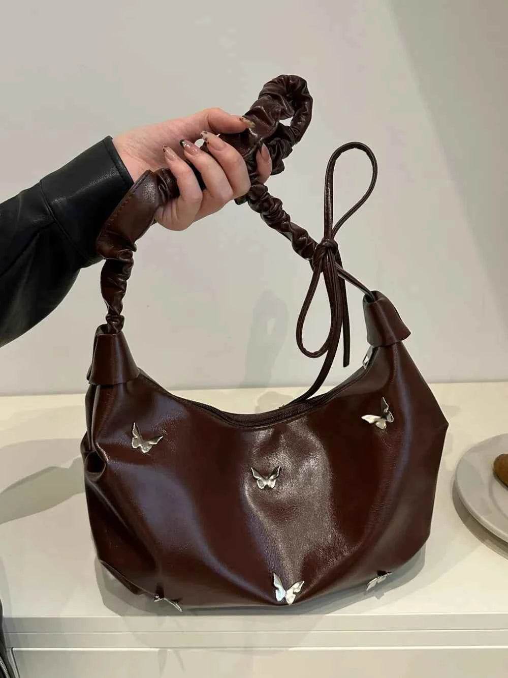 Butterfly Ruched Strap Shoulder Bag Chocolate One Size for a perfect OOTD – dress to impress outfits from Amexza