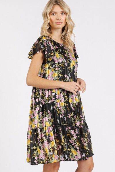 Mittoshop Flower Print Round Neck Flutter Sleeve Tiered Dress for a perfect OOTD – dress to impress outfits from Amexza