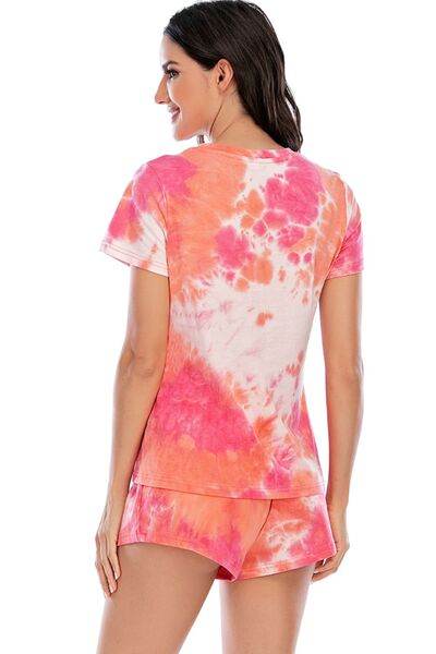 Tie-Dye Round Neck Short Sleeve Top and Shorts Lounge Set for a perfect OOTD – dress to impress outfits from Amexza