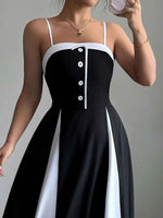 Decorative Button Contrast Maxi Cami Dress