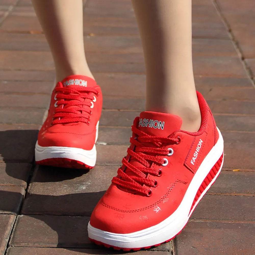 Lace Up Rocker Sole Sneakers Red for a perfect OOTD – dress to impress outfits from Amexza
