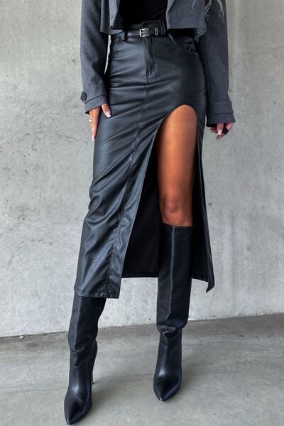 Slit Midi Skirt with Pockets Black for a perfect OOTD – dress to impress outfits from Amexza