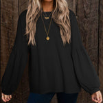 Round Neck Long Sleeve Ruched Blouse - Amexza