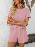 Mandy Round Neck Short Sleeve Top and Shorts Set Blush Pink for a perfect OOTD – dress to impress outfits from Amexza