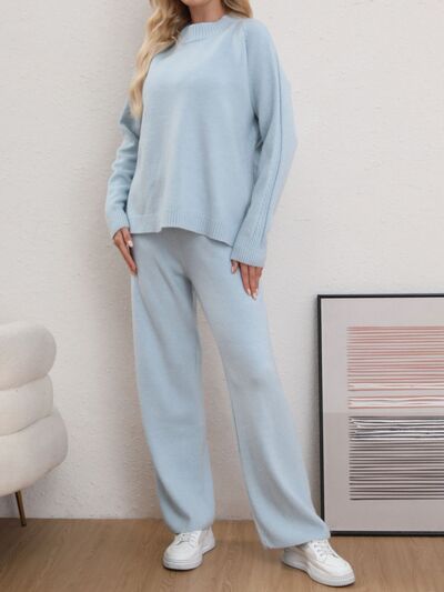 Mock Neck Long Sleeve Top and Pants Sweater Set for a perfect OOTD – dress to impress outfits from Amexza