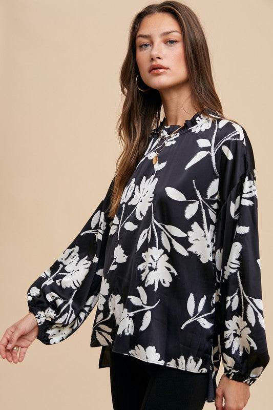 Annie Wear Frill Printed Balloon Sleeve Blouse for a perfect OOTD – dress to impress outfits from Amexza