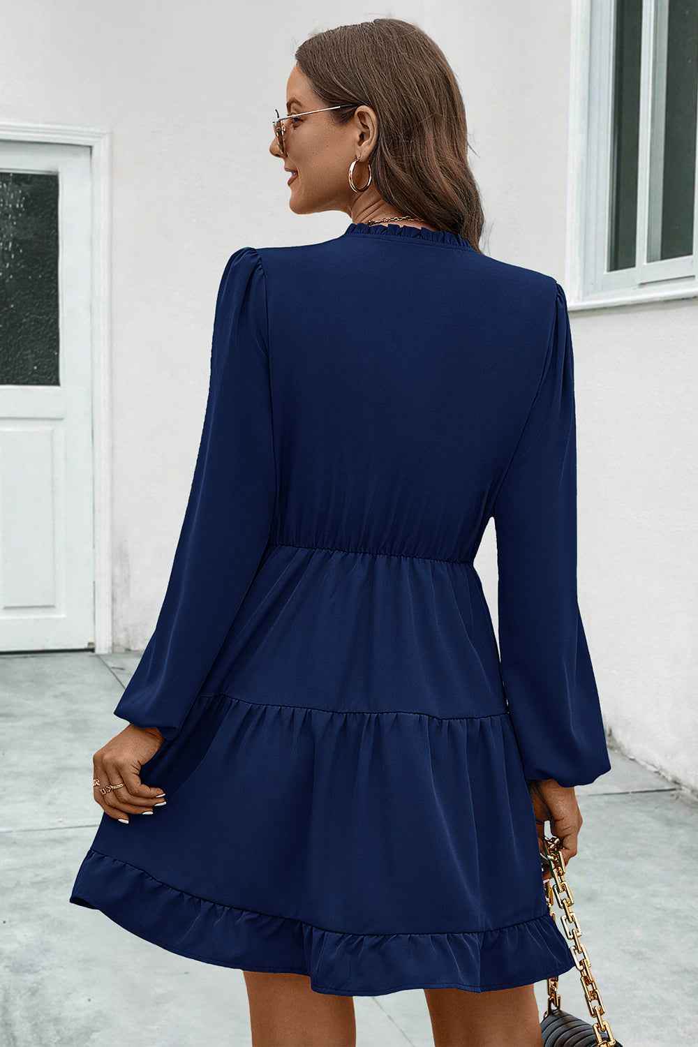 V-Neck Tie Neck Long Sleeve Dress for a perfect OOTD – dress to impress outfits from Amexza