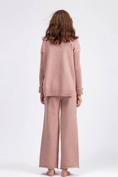 Basic Bae High- Low Turtleneck Long Sleeve Top and Pants Sweater Set for a perfect OOTD – dress to impress outfits from Amexza