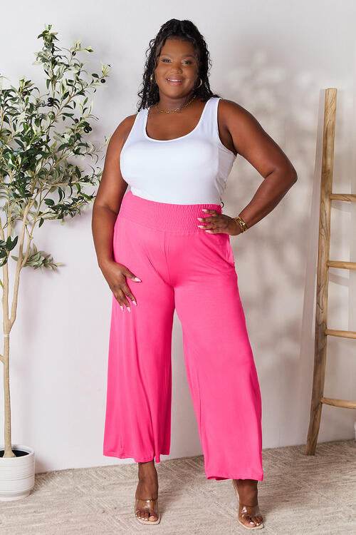 Basic Bae Full Size Smocked Wide Waistband Wide Leg Pants for a perfect OOTD – dress to impress outfits from Amexza