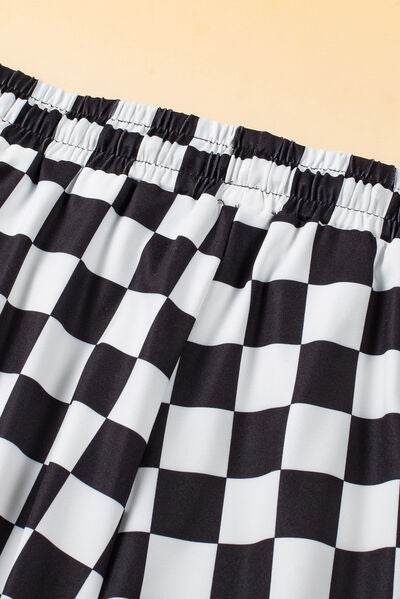 Drawstring Checkered Shorts with Pockets - Amexza