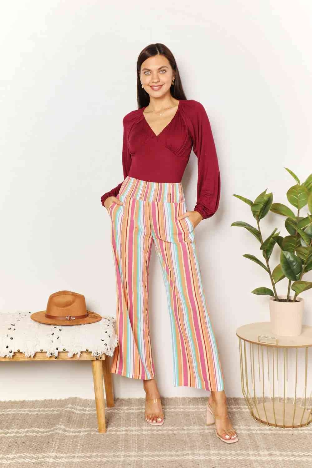 Double Take Striped Smocked Waist Pants with Pockets for a perfect OOTD – dress to impress outfits from Amexza