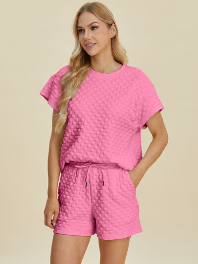 Double Take Full Size Texture T-Shirt and Shorts Set for a perfect OOTD – dress to impress outfits from Amexza