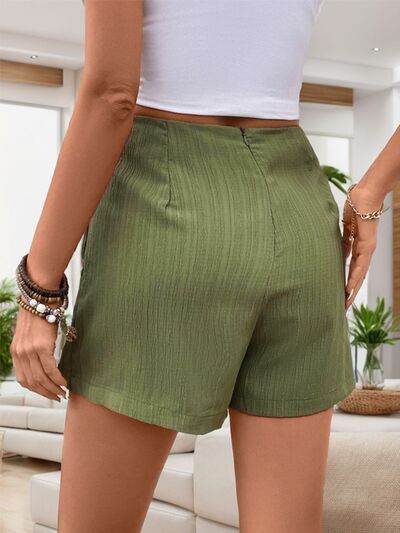 Perfee Ruched High Rise Shorts with Back Zipper - Amexza