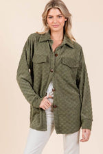 BOMBOM Checkered Button Down Dropped Shoulder Shacket - Amexza