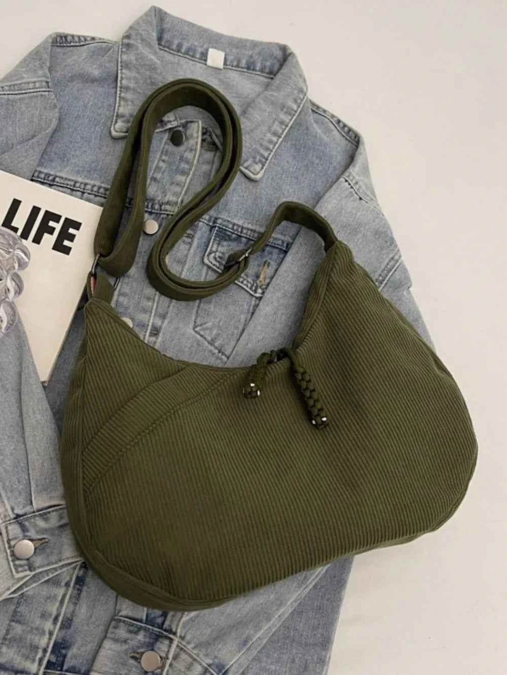 Ribbed Adjustable Strap Shoulder Bag for a perfect OOTD – dress to impress outfits from Amexza