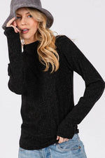 SAGE + FIG Glitter Mock Neck Lettuce Hem Long Sleeve Top - Amexza