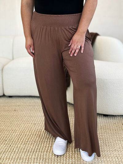 Basic Bae Full Size Smocked Wide Waistband Wide Leg Pants for a perfect OOTD – dress to impress outfits from Amexza