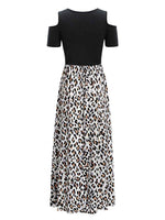 Leopard Round Neck Cold Shoulder Dress - Amexza
