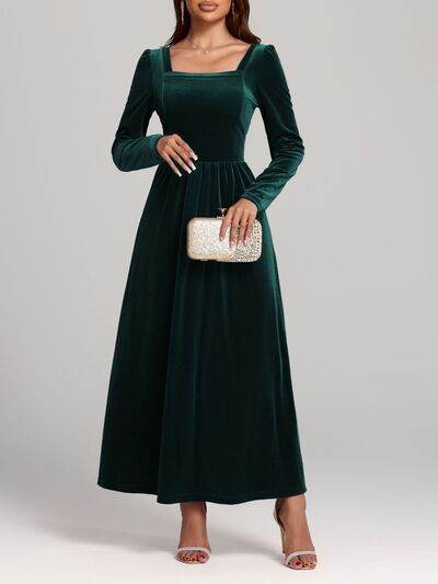 Velvet Square Neck Long Sleeve Dress for a perfect OOTD – dress to impress outfits from Amexza