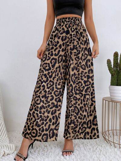 Printed Elastic Waist Wide Leg Pants Leopard for a perfect OOTD – dress to impress outfits from Amexza