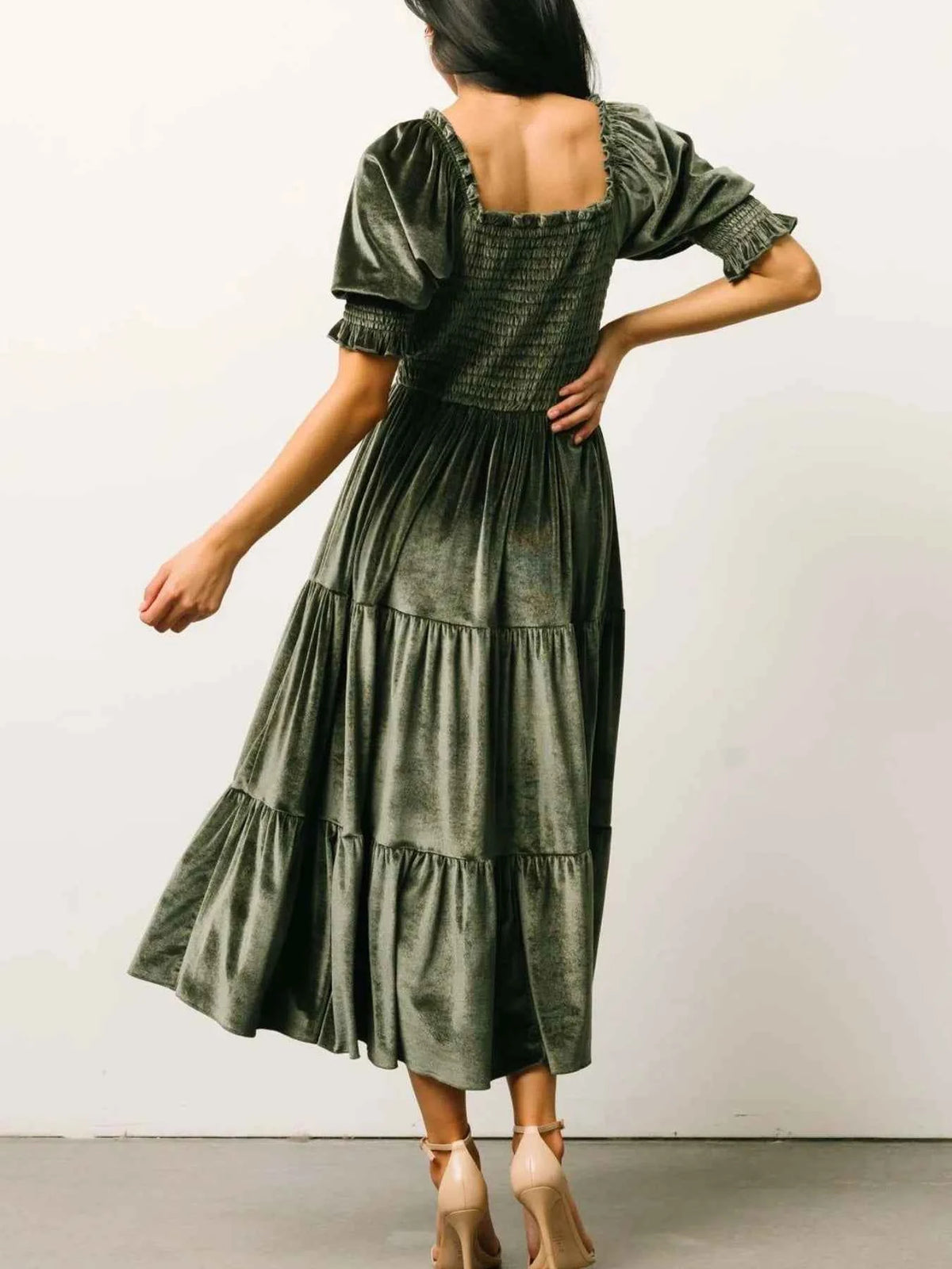 Smocked Half Sleeve Tiered Midi Dress